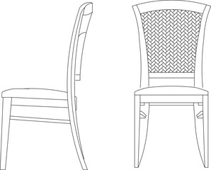 Sketch illustration vector design drawing of old antique classic vintage European model dining room chairs
