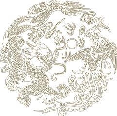 Sketch illustration vector drawing design detail animal logo icon chinese mythology dragon and phoenix