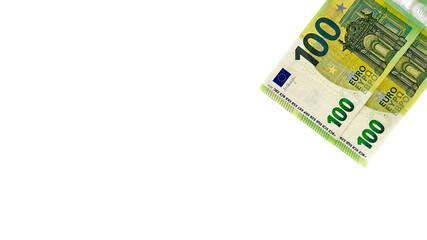 Isolated view of a 100 Euro note, featuring detailed architectural designs, suitable for financial, economic, and banking theme