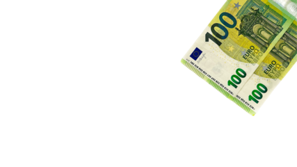 Isolated view of a 100 Euro note, featuring detailed architectural designs, suitable for financial, economic, and banking theme