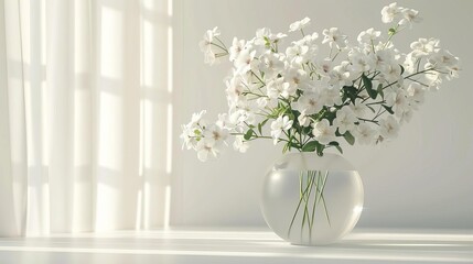 elegant home interior white flowers in vase light background product display 3d illustration