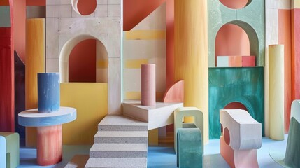 Abstract Geometry: Contemporary Art Installation with Bold Geometric Shapes