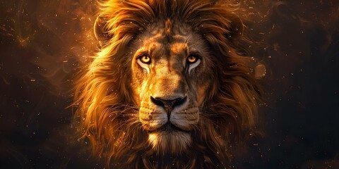 Majestic Lion Head Artwork with Elaborate Details. Concept Majestic Wildlife, Lion Artwork, Elaborate Details, Animal Portraits, Wild Nature
