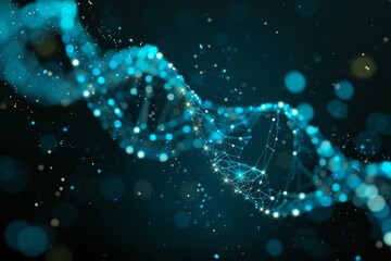 Glowing DNA strand on a dark background, symbolizing genetics and biotechnology advancements