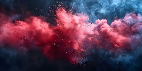 Vibrant red powder burst creating a colorful explosion on dark backdrop. Concept Color Explosion, Dark Background, Vibrant Red, Powder Burst, Colorful Effect