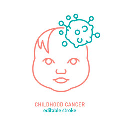 Childhood cancer, malignant melanoma in kids outline icon.