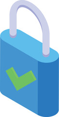 Colorful isometric illustration of a padlock with a green check mark, symbolizing security and access granted