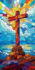 Stained Glass Window With Cross