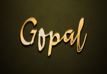 Old gold text effect of Hindi name Gopal with 3D glossy style Mockup.