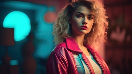 Portrait of a girl in 80s retro style.