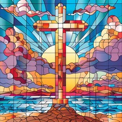Stained Glass Window With Cross