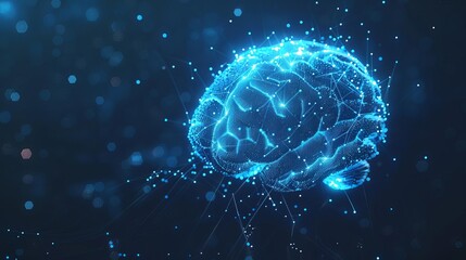 glowing blue brain representing artificial intelligence concept neural network connections 3d illustration