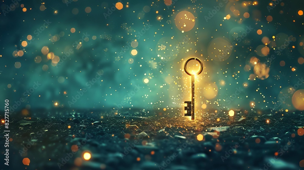 Wall mural glowing magical key unlocking illuminated gateway to future dreams and opportunities concept