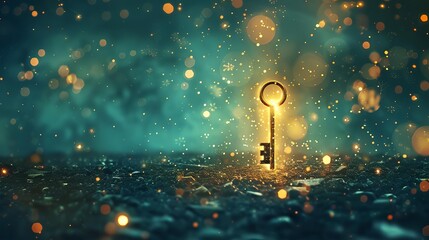 glowing magical key unlocking illuminated gateway to future dreams and opportunities concept