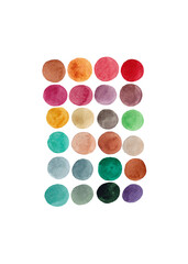 Colorful spots. Palette of multi-colored watercolor strokes. Circles clipart for your design. White background