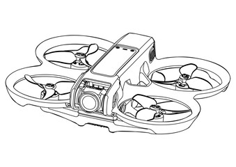 Drone VTOL FPV Line Stroke. Drone Vector Isolated. White Background. NEW 002