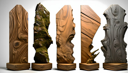 Collection plank white background sculpture nature on digital art concept.