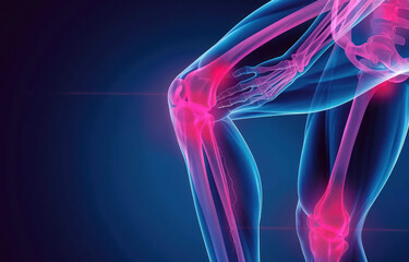 x ray of the knee with red highlighted pain areas