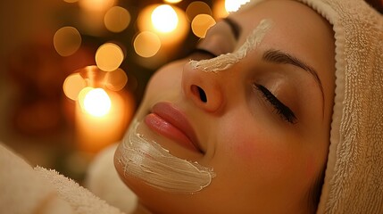 A close-up of a woman enjoying a rejuvenating facial treatment at a spa, highlighting the soothing and revitalizing experience of skincare