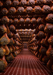 Fototapeta premium Lots of hams from one of the best producers in all of Italy