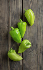 fresh green sweet (capsicum) pepper. Homemade green pepper with green leaves .bell pepper, Freshly harvested peppers