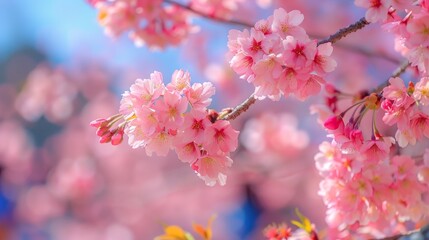 Obraz premium Vibrant Spring Cherry Blossoms in Full Bloom Background