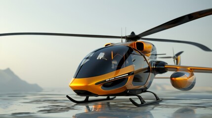 A more traditional air taxi model with a helicopterlike body and rotating propellers for versatile maneuvering in crowded urban areas.