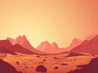 Tranquil Mars-like Red Desert Landscape at Sunset