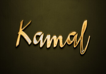 Old gold text effect of Hindi name Kamal with 3D glossy style Mockup.