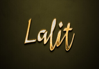 Old gold text effect of Hindi name Lalit with 3D glossy style Mockup.