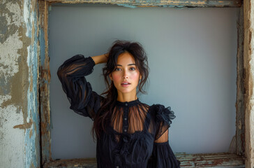 Woman in Black Dress Posing for Picture