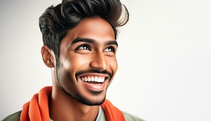 A happy smiling man on white background with orange dupatta