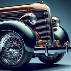 Vintage sedan, the classic grille design, headlights and bumper