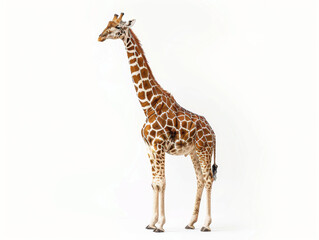 Naklejka premium Giraffe standing isolated on a white background