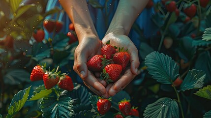 Harvest in the hands of a woman in the garden. Selective focus.