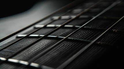 Minimalist Harmony: Black Guitar Strings Close-up. Generative AI