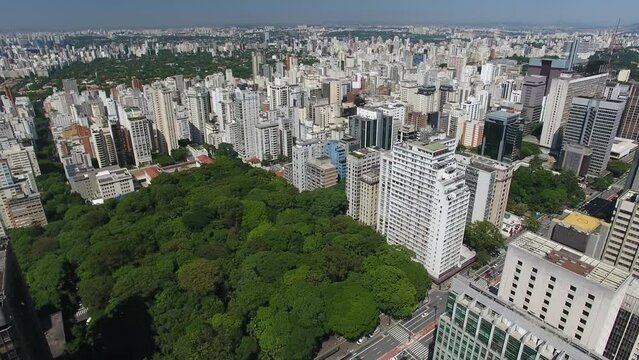 Aerial view of Trianon Park (Tenente Siqueira Campos Park) and Paulista Avenue - S&atilde;o Paulo, Brazil