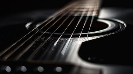 Fototapeta premium Minimalist Harmony: Black Guitar Strings Close-up. Generative AI