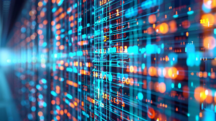 Digital backdround ideal for technological operations, neural networks, AI, data transmission and encryption, digital archives, audio and visual representations, scientific research 