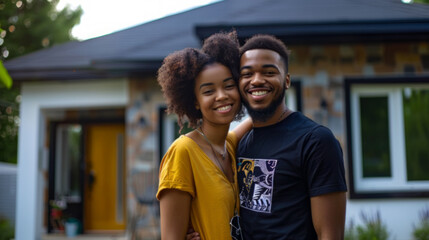 Naklejka premium Affectionate Young Couple in Front of Their Home