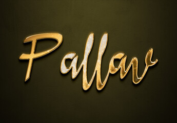 Old gold text effect of Hindi name Pallav with 3D glossy style Mockup.