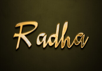 Old gold text effect of Hindi name Radha  with 3D glossy style Mockup.