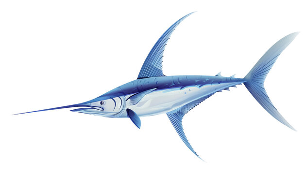 recommend clip art: Illustration of a swordfish swimming against a white background, showcasing its elongated body and sharp bill.