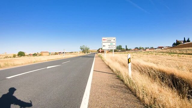 N-120 paved road near Ledigos, province of Palencia, Castile and Leon, Spain