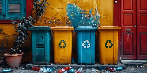 Naklejka premium Sustainable Urban Recycling with Space for Messaging or Branding. Concept Sustainable Practices, Urban Recycling, Messaging Space, Branding Opportunities