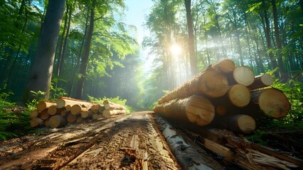 Sustainable Wood Company: Ethical Sourcing and Ecofriendly Practices. Concept Sustainable Sourcing, Eco-friendly Practices, Ethical Production, Responsible Forestry, Renewable Materials