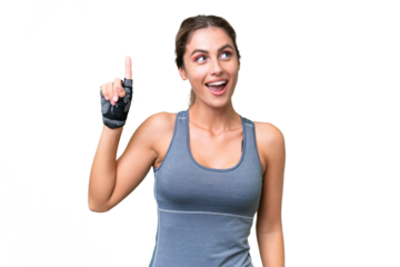 pretty Sport Uruguayan woman over isolated background intending to realizes the solution while lifting a finger up