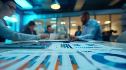 Team Analysis of Financial Reports in Collaborative Office Meeting Room