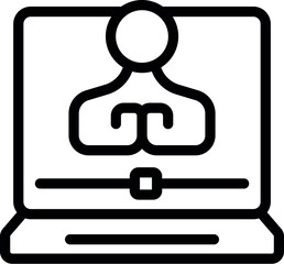 Black and white iconographic image depicting a person on a computer screen for video conferencing