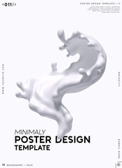 Minimal poster design template with dynamic splashes of white liquid milk yogurt, realistic 3d effect. vector illustration
